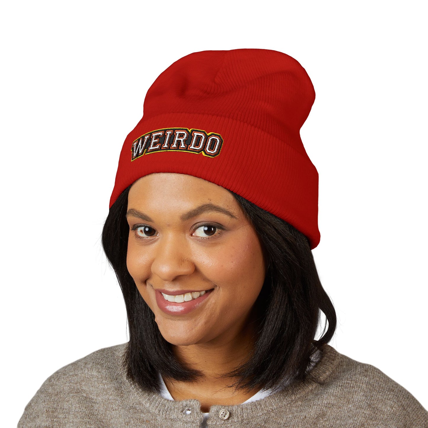 WEIRDO Embroidered Beanie — Classic Cuffed Knit Hat