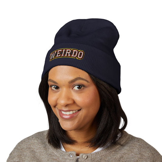 WEIRDO Embroidered Beanie — Classic Cuffed Knit Hat