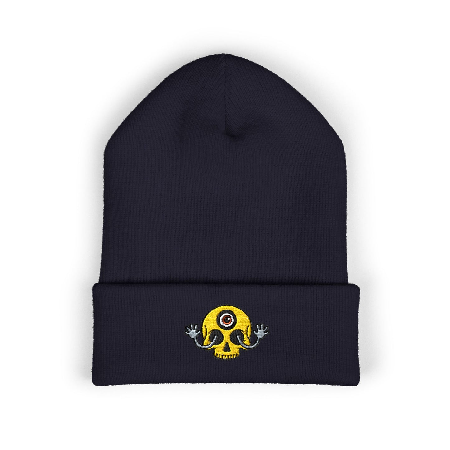 Mega Weird Skull Beanie — Embroidered Waving Hands Logo