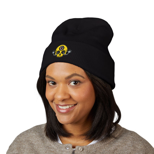 Mega Weird Skull Beanie — Embroidered Waving Hands Logo