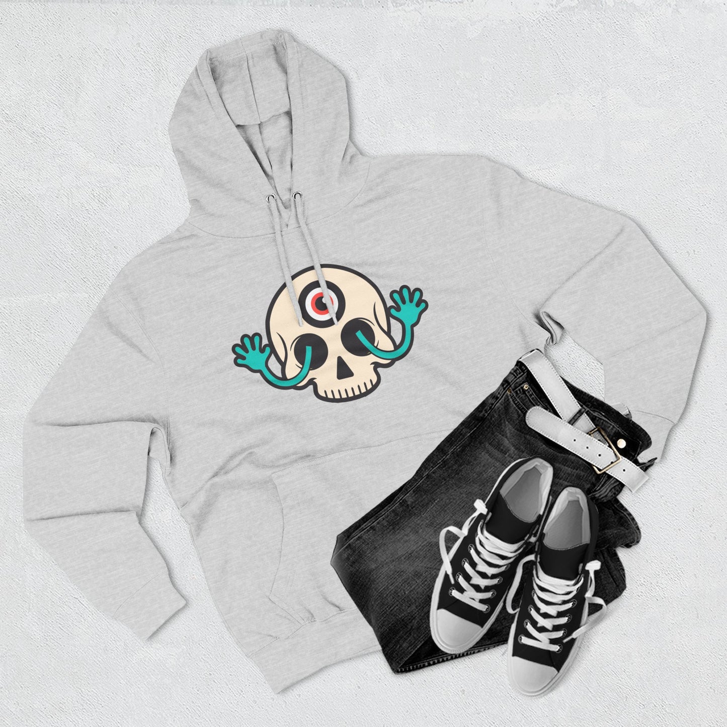 MEGAWEIRD Hugging Skull hoodie. "Be a Megaweirdo"