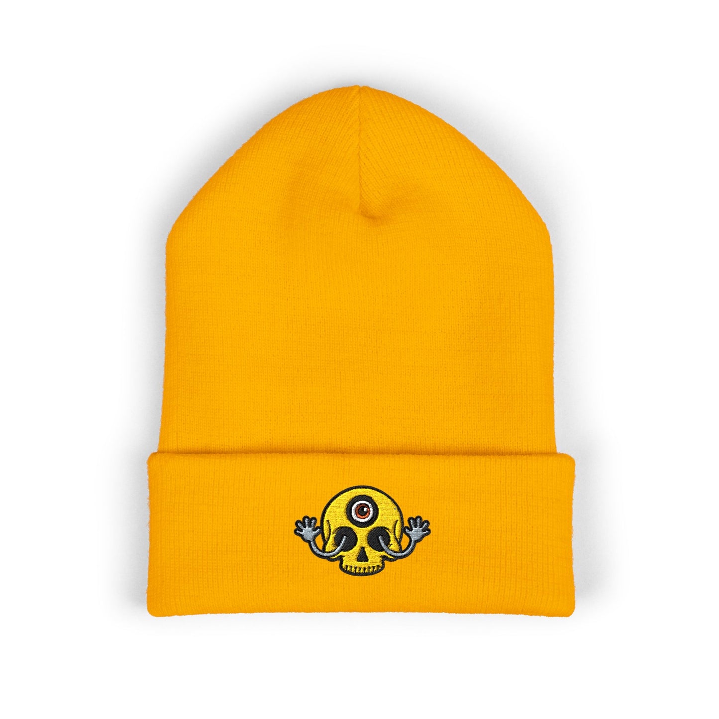 Mega Weird Skull Beanie — Embroidered Waving Hands Logo