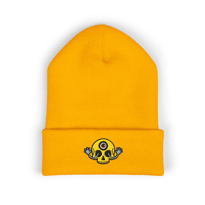 Mega Weird Skull Beanie — Embroidered Waving Hands Logo
