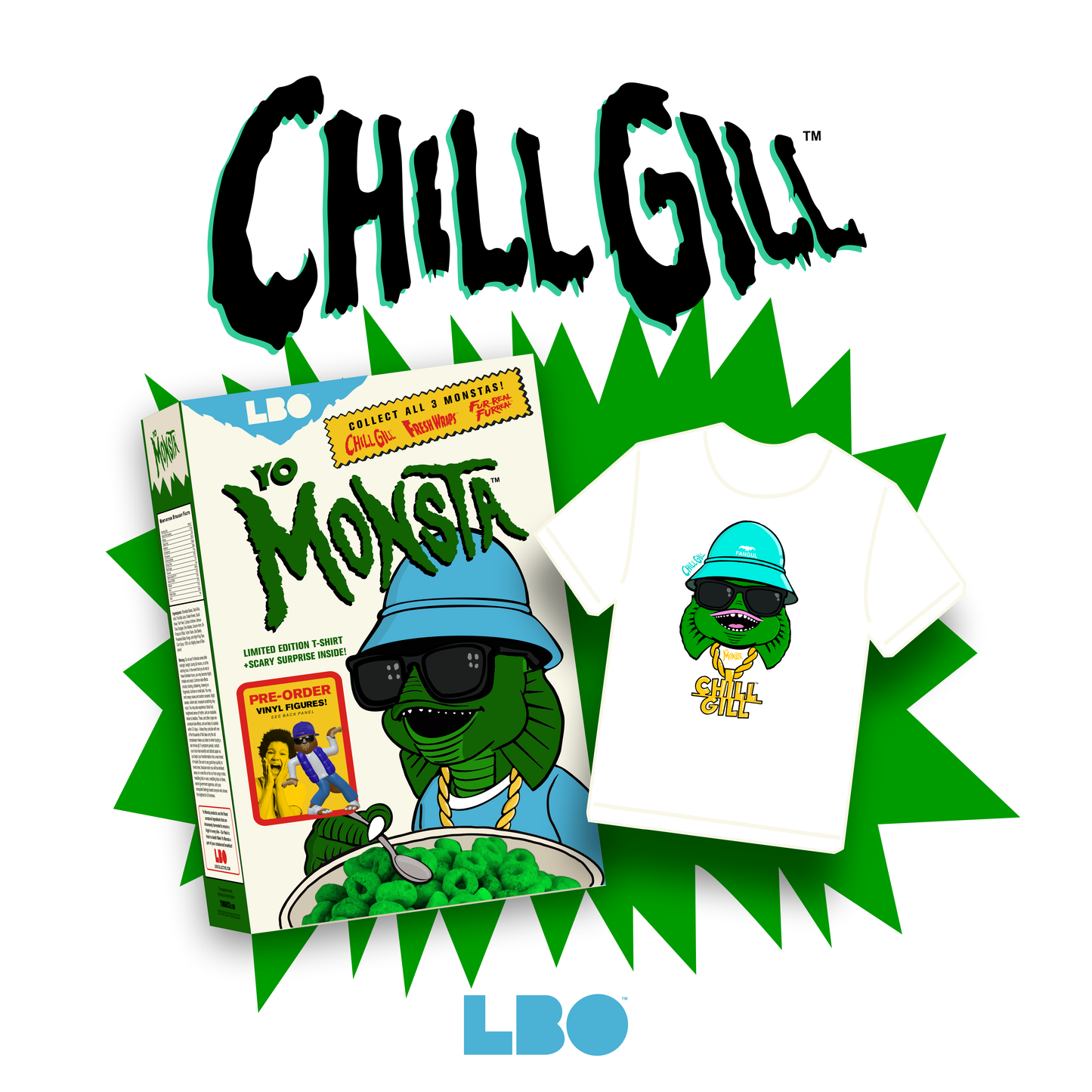 Yo Monsta Cereal Box with Chill Gill T-shirt