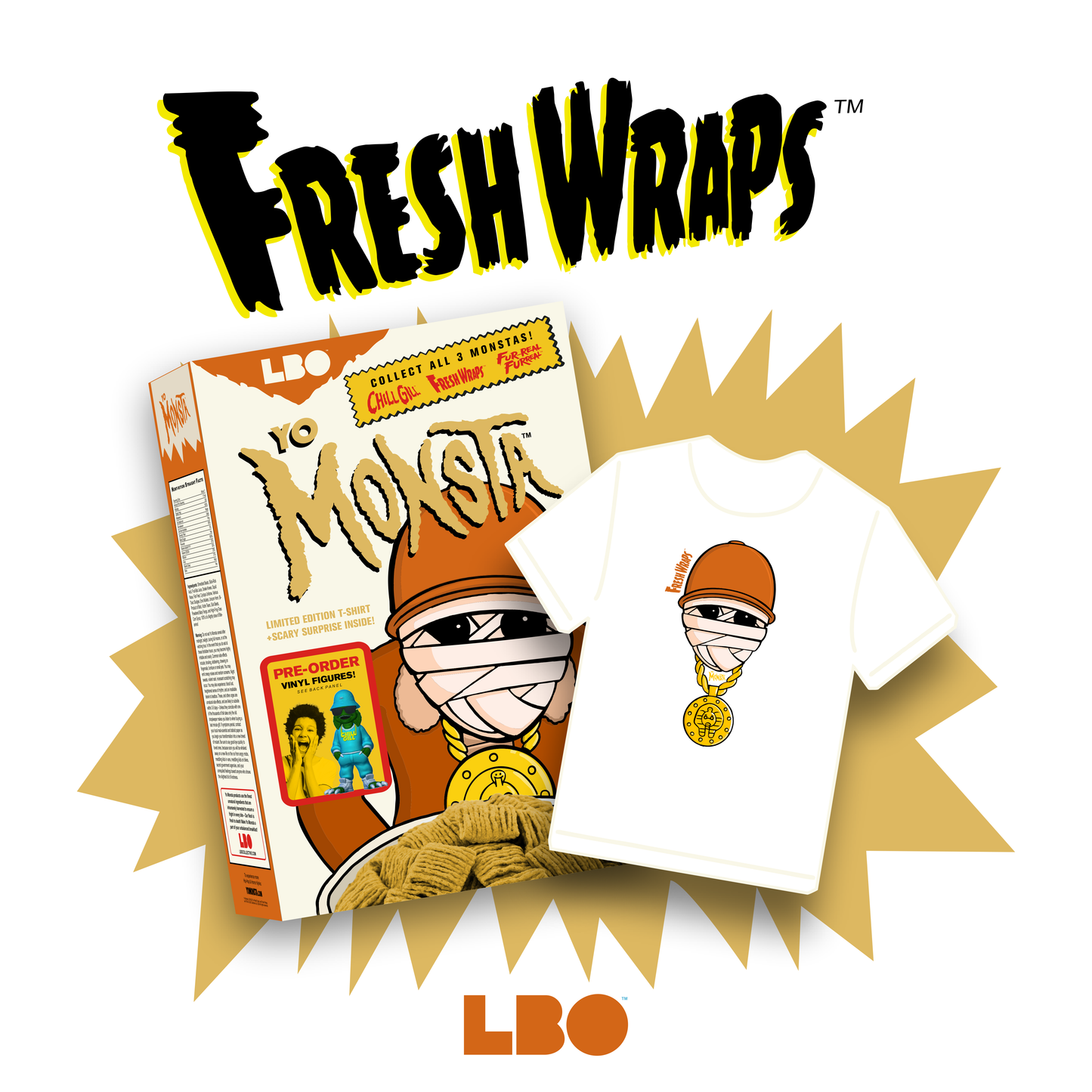 Yo Monsta Cereal Box with Fresh Wraps T-shirt