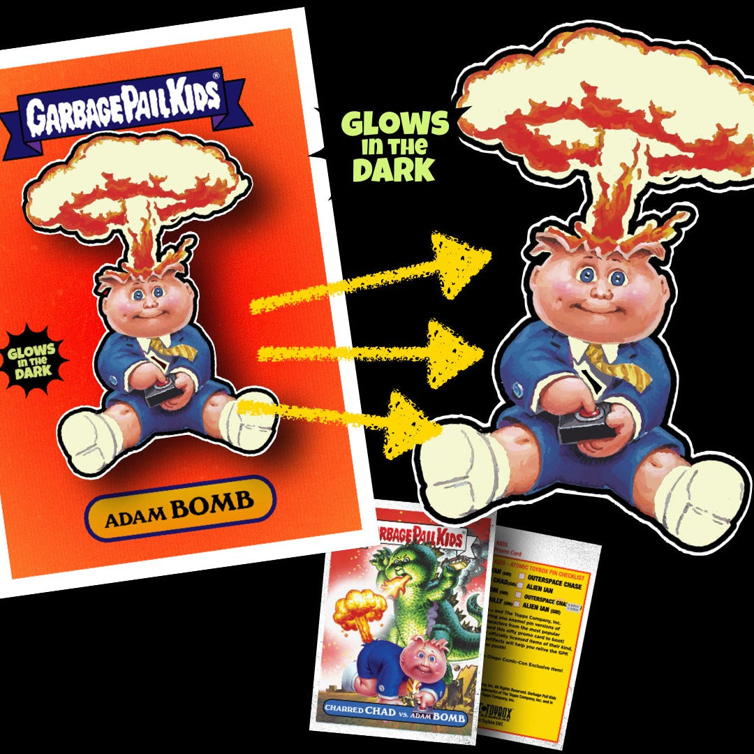 Garbage Pail Kids - ADAM BOMB - SDCC Limited Edition Glow in the Dark Enamel Pin and Trading Card