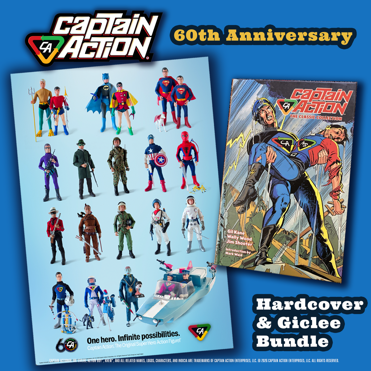 Captain Action® 60th Anniversary Bundle - Giclée Print - Infinite Possibilities & Hardcover Book